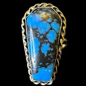 Genuine Burnham Turquoise Sterling Overlay Ring Size 8